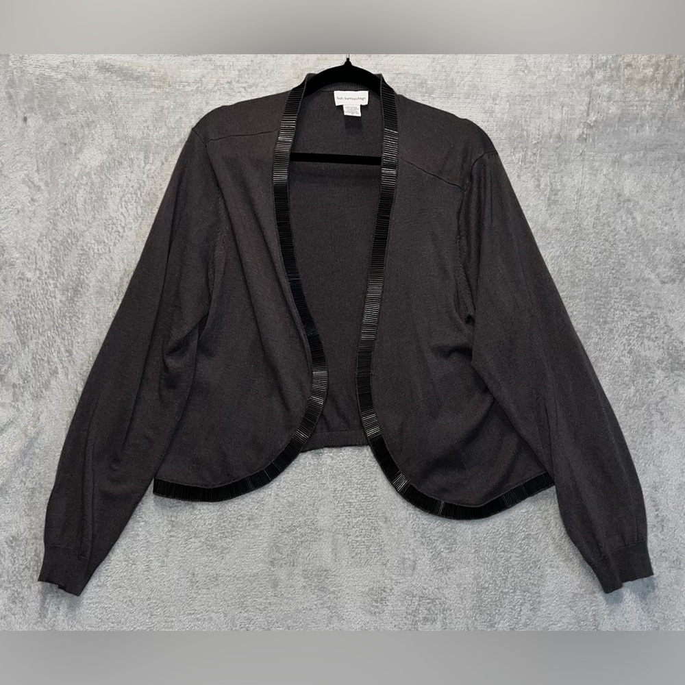 Softβ Surroundings 1X Bolero Cardigan Top Gray Embellished Merino Wool Blend EUC